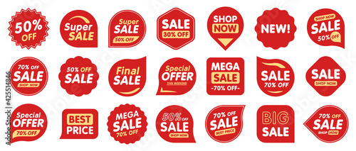 Set of Sale badges. Sale quality tags and labels. Template banner shopping badges. Special offer, sale, discount, shop, black friday. Vector illustration.