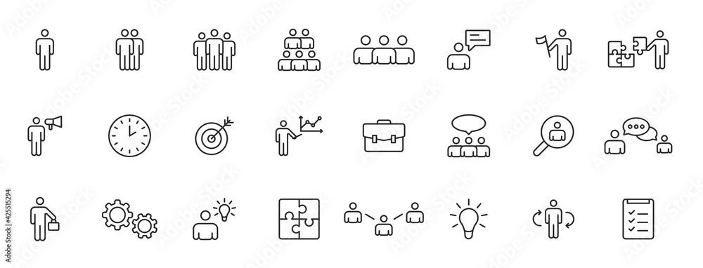 Set of 24 Teamwork web icons in line style. Team Work, people, support, business. Vector illustration. Set of 24 Teamwork web icons in line style. Team Work, people, support, business. Vector illustration.