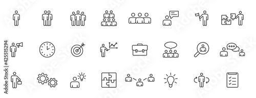 Set of 24 Teamwork web icons in line style. Team Work, people, support, business. Vector illustration.