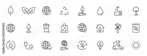 Set of 24 Ecology web icons in line style. Electric Car, Organic, environmental energy. Vector illustration.