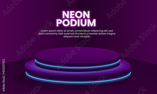 dark 3d realistic vector neon podium with dark background