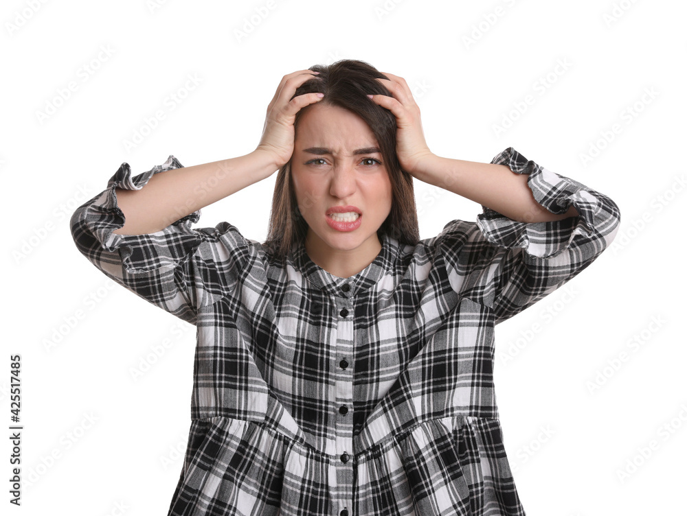 Portrait of emotional young woman on white background. Personality concept Portrait of emotional young woman on white background. Personality concept