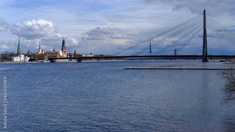 Fototapeta premium View of the Cable-stayed Bridge from Kipsala