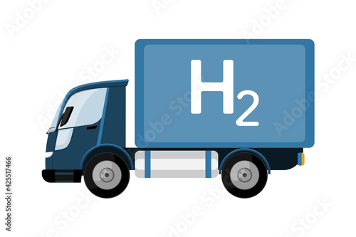 Truck powered by hydrogen. Vector illustration
