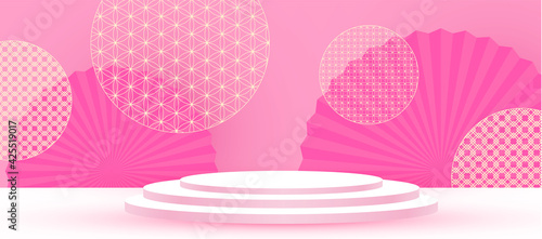 3D podium. Round stage with chinese traditional elements. Asian promotion design pemplate. Chinese new year