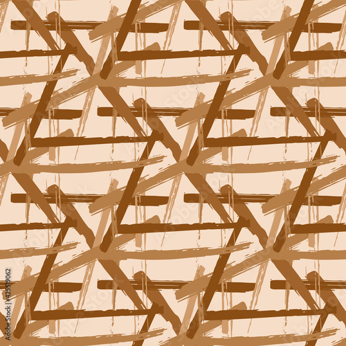 Vector braid effect damask weave seamless interlace pattern background. Macrame style ribbon plait lattice monochrome ochre backdrop. Geometric modern grid knotwork. All over print for packaging