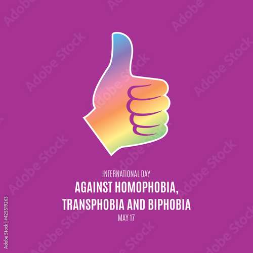 International Day Against Homophobia, Transphobia and Biphobia vector. Rainbow thumb up like hand shape vector. Day Against Homophobia, Transphobia and Biphobia Poster, May 17. Important day