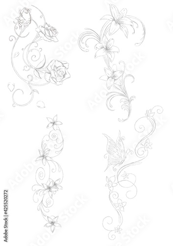 ilustración de enredaderas de flores para tatuaje 