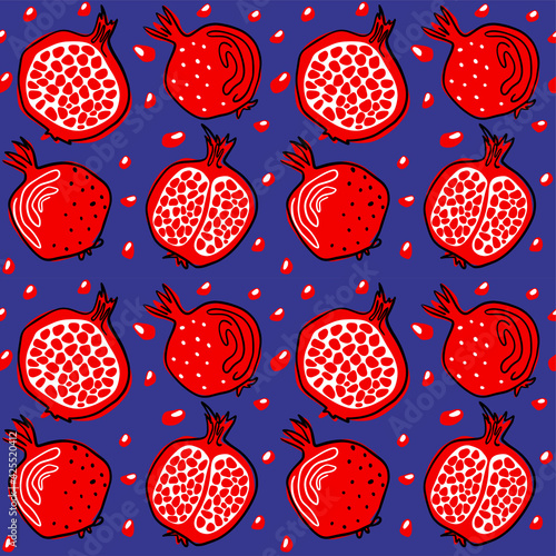 Pomegranate leaf seamless pattern. Red garnet seamless pattern vector illustration. Vector illustration of pomegranate fruit. Garnet vector.