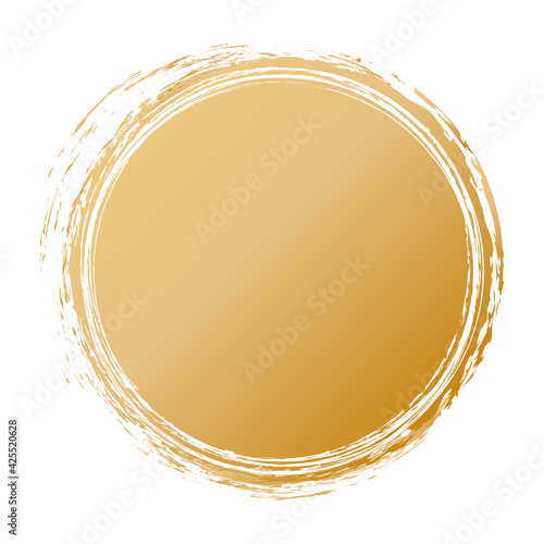 gold round brush painted ink stamp circle banner on white background