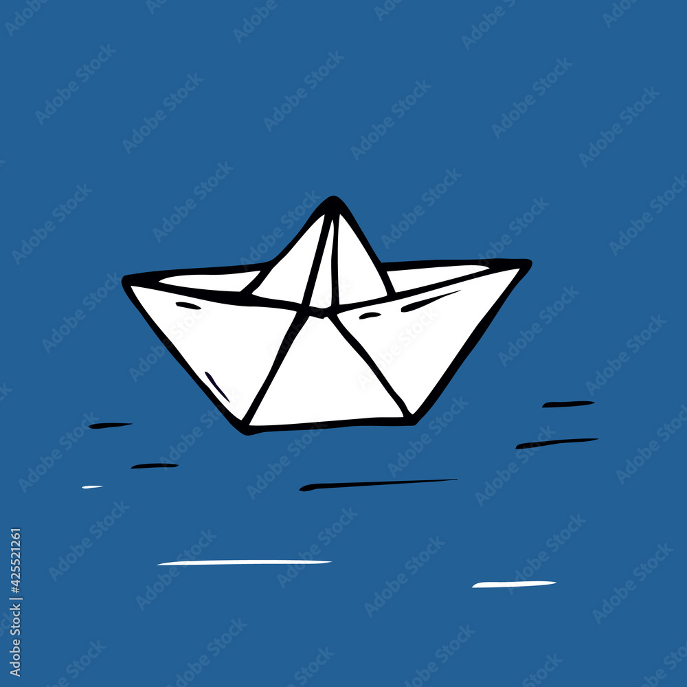 Vector illustration paper boat on a blue background run on water children's toy spring. Vector illustration paper boat on a blue background run on water children's toy spring.