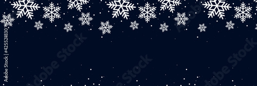 Flat style vector illustration of snowflakes background for festive christmas banner and web design. Traditional winter holiday celebration concept. Merry christmas frame design.