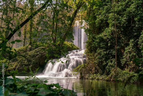 beautiful waterfall of the Monasterio de Piedra Natural Park, Zaragoza, Spain. Long exposure image.