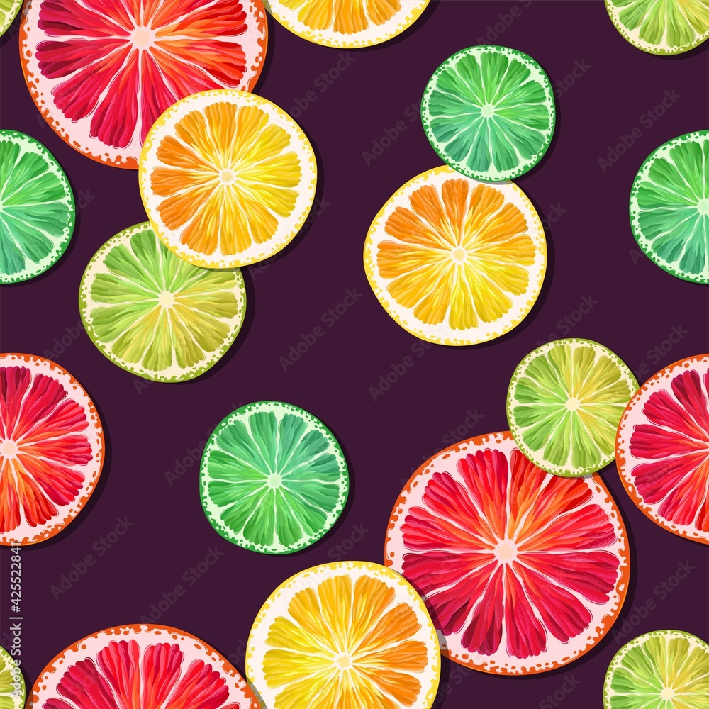 Seamless pattern with lemon, lime and grapefruit