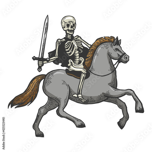 Skeleton warrior on horse sketch raster