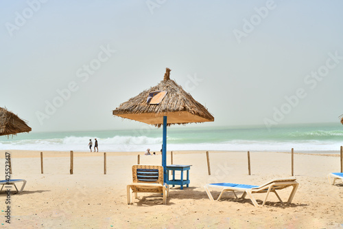 beach chairs and umbrella on the beach