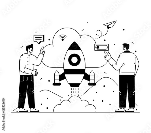 
Download cloud startup linear vector illustrates cloud launch 

