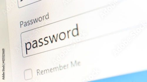 Revealing a too simple password, dots to text. Private online account cyber security issues, weak passwords, bad pass policies abstract concept, nobody. PC screen, computer monitor closeup, angle