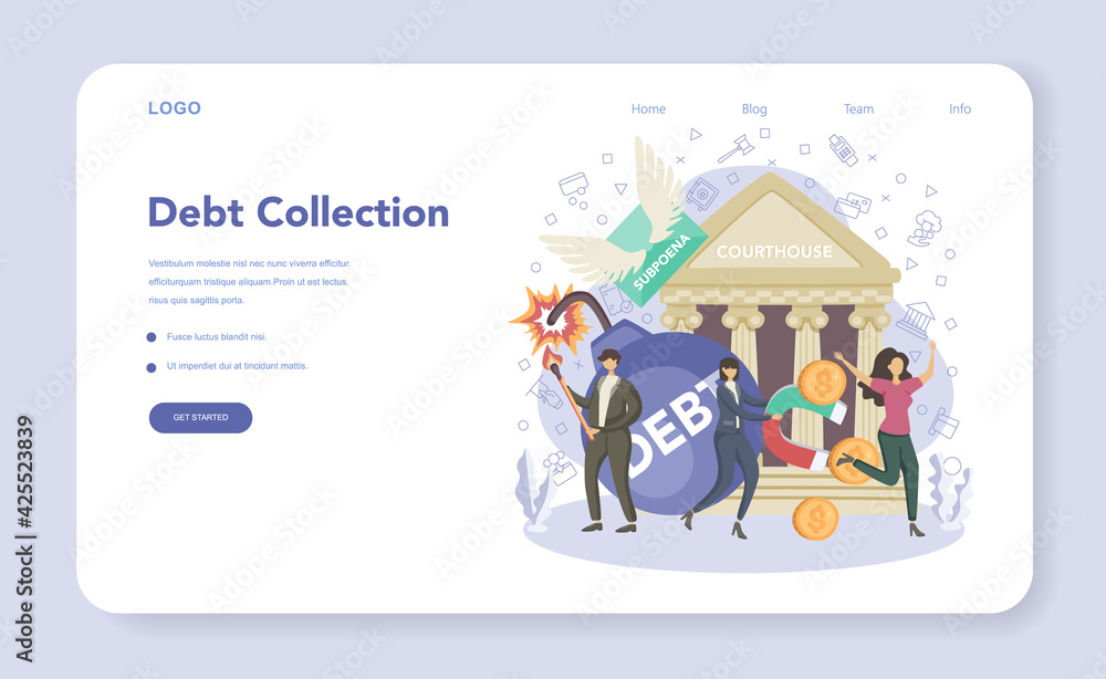 Debt collector web banner or landing page. Pursuing payment Debt collector web banner or landing page. Pursuing payment