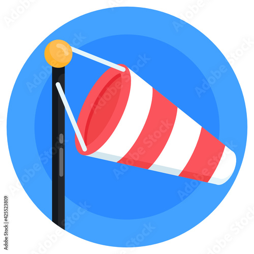 
Icon of windsock in flat design, wind directional cone 

