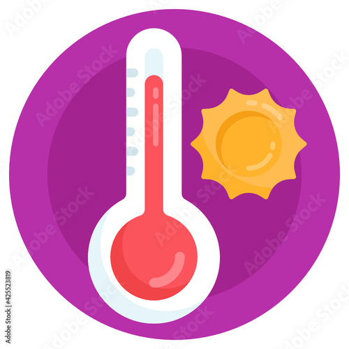 
Thermometer with bright sun denoting summer weather icon

