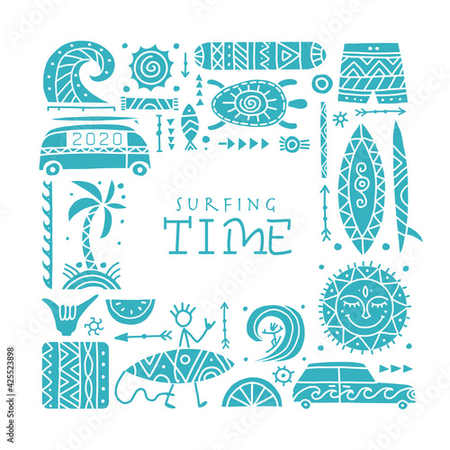 Surfing background. Tribal elements for your design