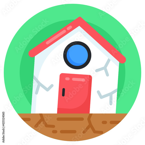 
House cracking icon, flat design of earthquake 

