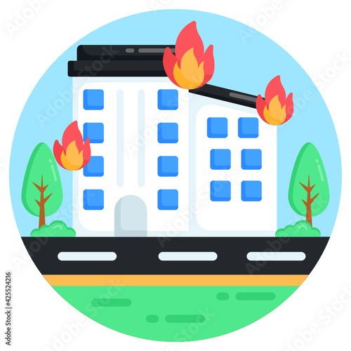 
An icon design of building with flames, concept of city fire 

