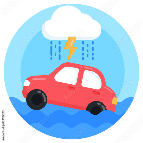 
Overflow of water, icon of flash flood in flat round design 


