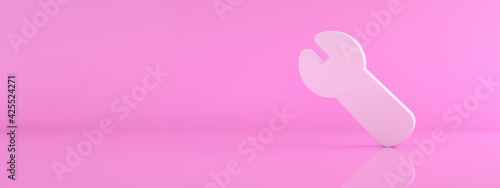 3d wrench icon over pink background, 3d render, panoramic mock-up image