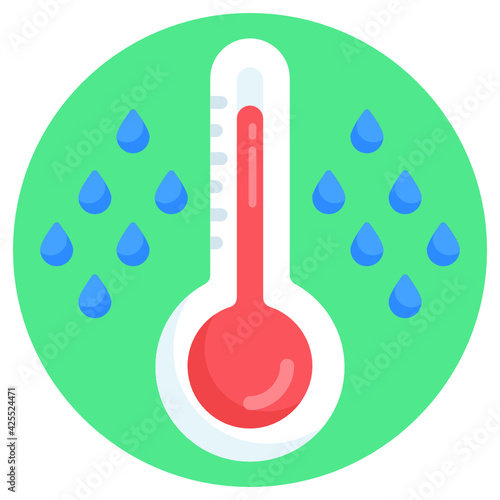 
Rain drops with gauge, icon of rain gauge 

