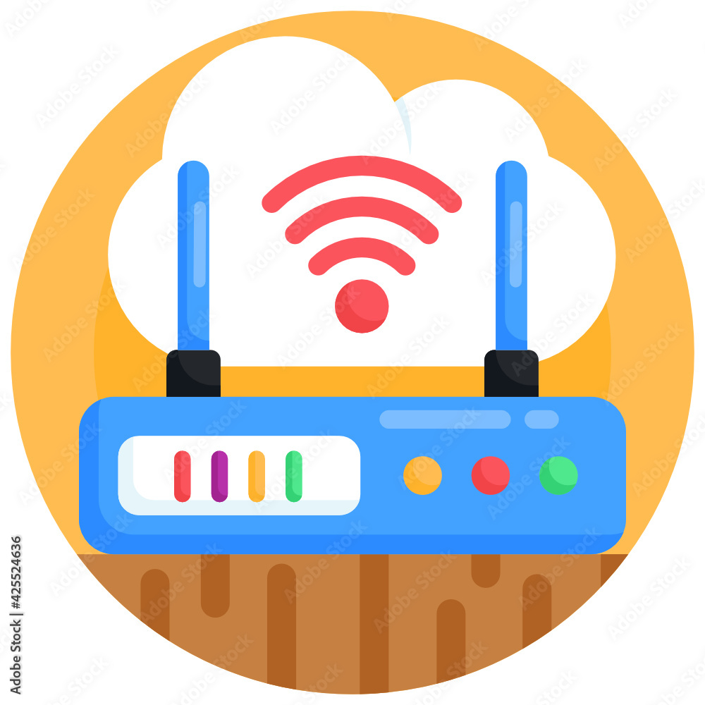 Device with wifi signals denoting flat icon of modem
Device with wifi signals denoting flat icon of modem