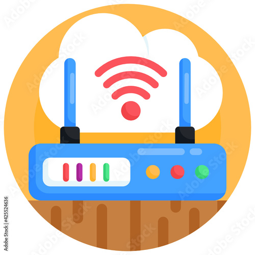 
Device with wifi signals  denoting flat icon of modem 

