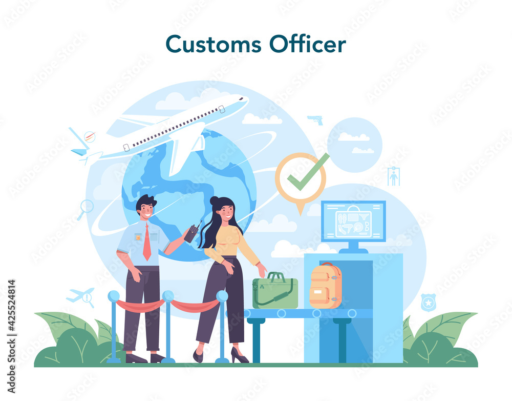 Customs officer concept. Passport control at the airport. Security Customs officer concept. Passport control at the airport. Security