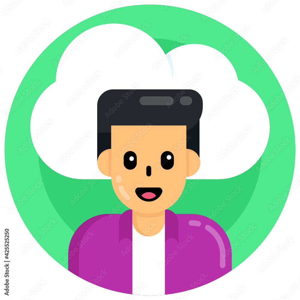 Cloud profile flat round icon, human being with cloud
Cloud profile flat round icon, human being with cloud