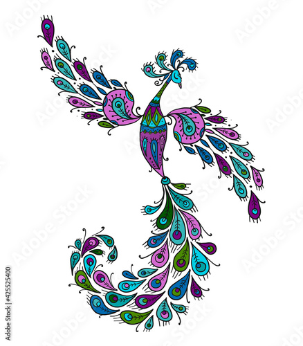 Magic Fairy Bird. Phoenix Bird. Mythical character. Ornamental Silhouette for your design