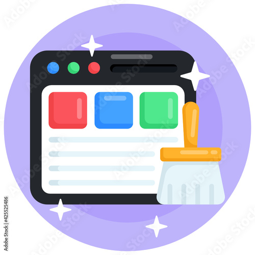 
Broom brush with website, web clean flat round trendy icon 

