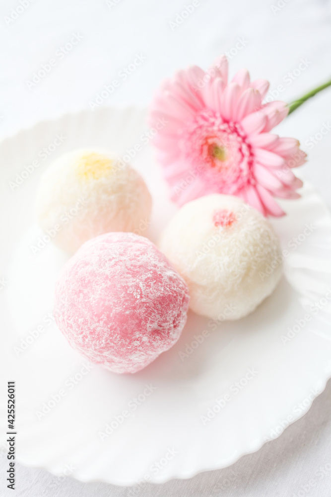 Japanese ice cream Mochi in rice dough. Traditional Japanese dessert 