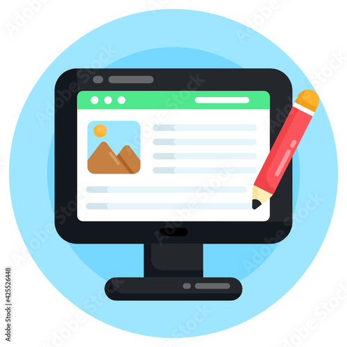 
An article writing icon in flat round design 

