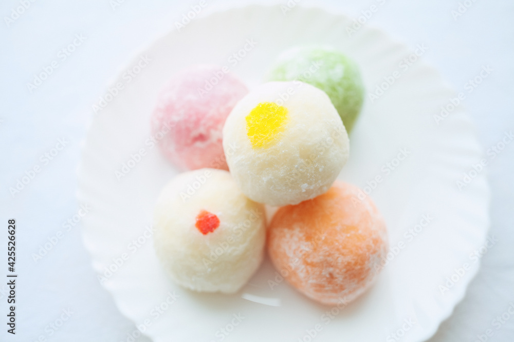 Japanese ice cream Mochi in rice dough. Traditional Japanese dessert Japanese ice cream Mochi in rice dough. Traditional Japanese dessert