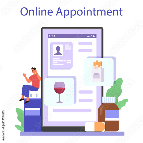 Addiction online service or platform. Medical treatment for addicted people
