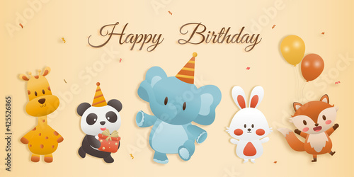 Big set isolated animals. Character design Cute woodland animal. Paper cut and papercraft-style vector illustration.	