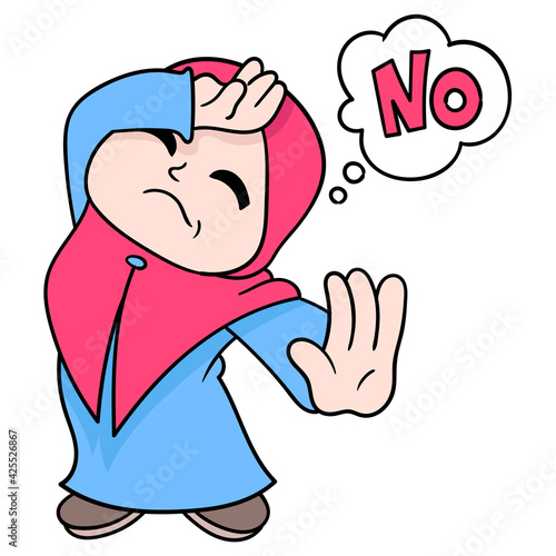 beautiful Muslim woman wearing a hijab pose say no. doodle icon image kawaii