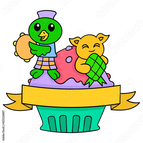 cartoons of various accessories and dolls celebrate Eid. doodle icon image kawaii