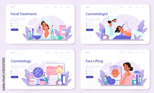 Cosmetologist web banner or landing page set, skin care and treatment.