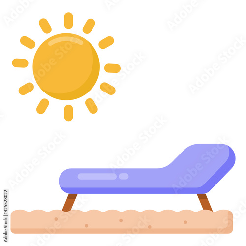 
Sun with deck chair, sunbed icon 

