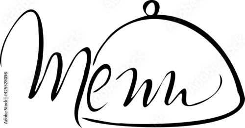 Restaurant, café, food delivery menu title, icon. Hand drawn lettering.