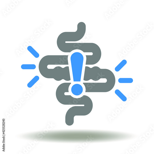 Intestines with exclamation mark vector icon. IBS Irritable bowel syndrome symbol.