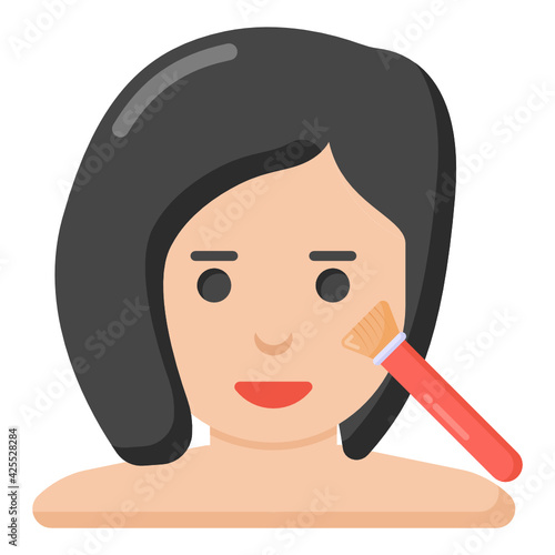 
Female with makeup brush, concept of makeup icon

