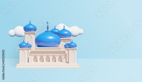 Mosque with Blue Dome and White Clouds